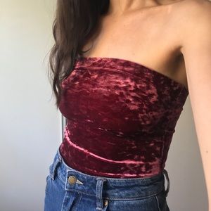 Out From Under Maroon Velvet Tube Top Bodysuit
